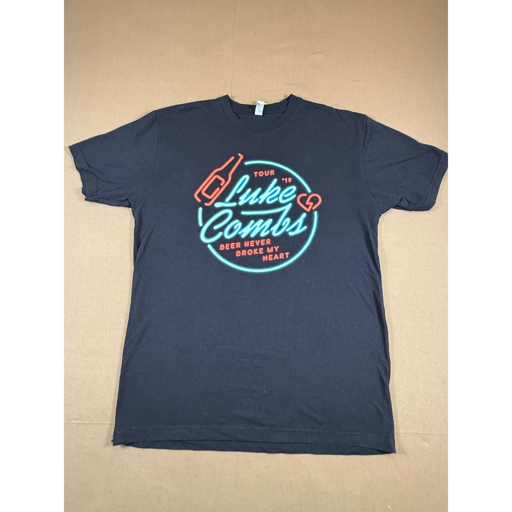 Luke Combs Tour 2019 Beer Never‎ Broke My Heart Black T-Shirt Size Medium